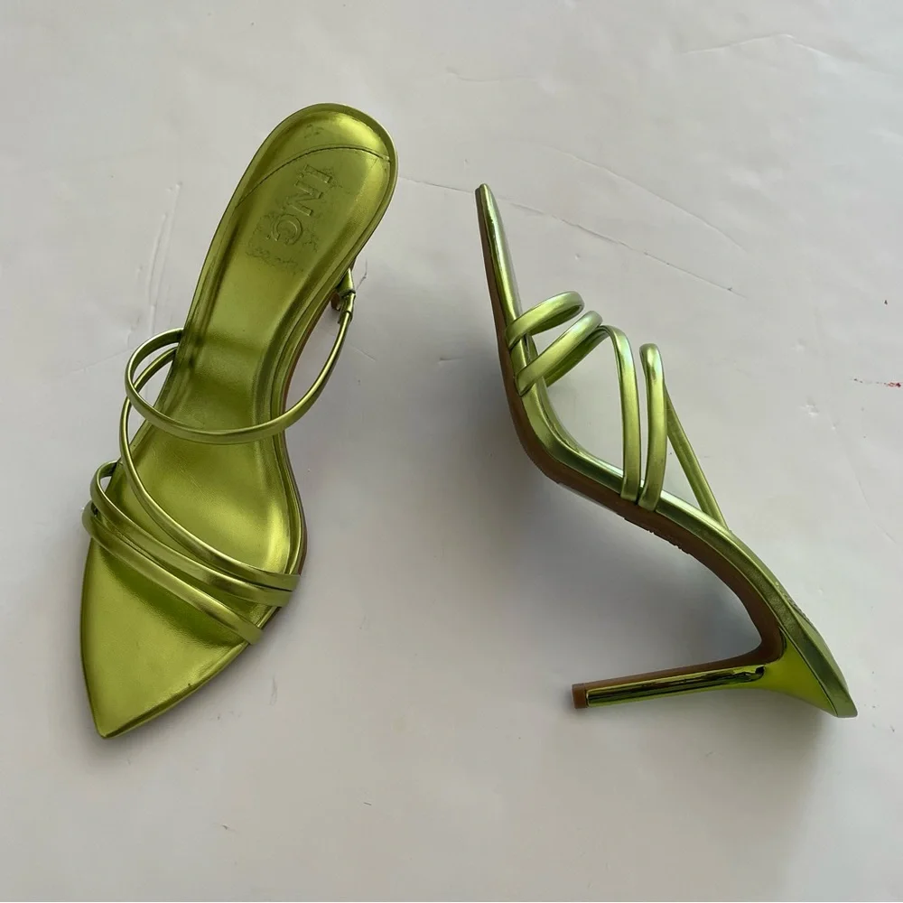 INC Lime Green Strappy Open-toe Kitten Heels Sandals - Picture 7 of 7